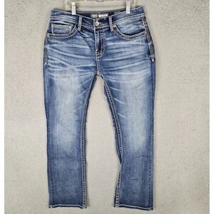 BKE Jeans Men 33R Blue Aiden Buckle Bootleg Stretch Denim Whisker